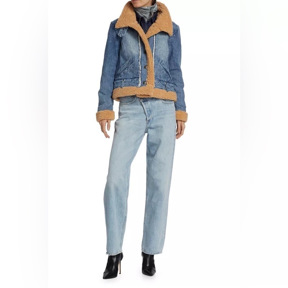 Free People Rylee Denim Jacket Faux Shearling Lined – Med Wash – Size Large NWT - Picture 6 of 11